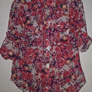 Floral Sheer Blouse in Pink and Red